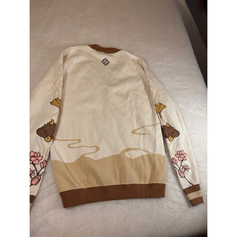 Genshin Impact flowers zhongli cotton embroidered Cardigan Cream Tan Medium - Picture 9 of 16